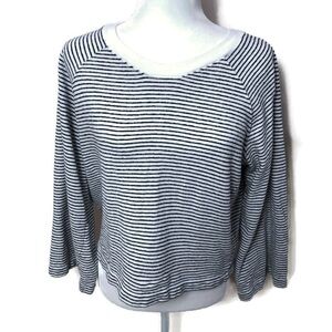 Madewell Striped White & Black Crop Top Small Drop Shoulder Oversized Preppy